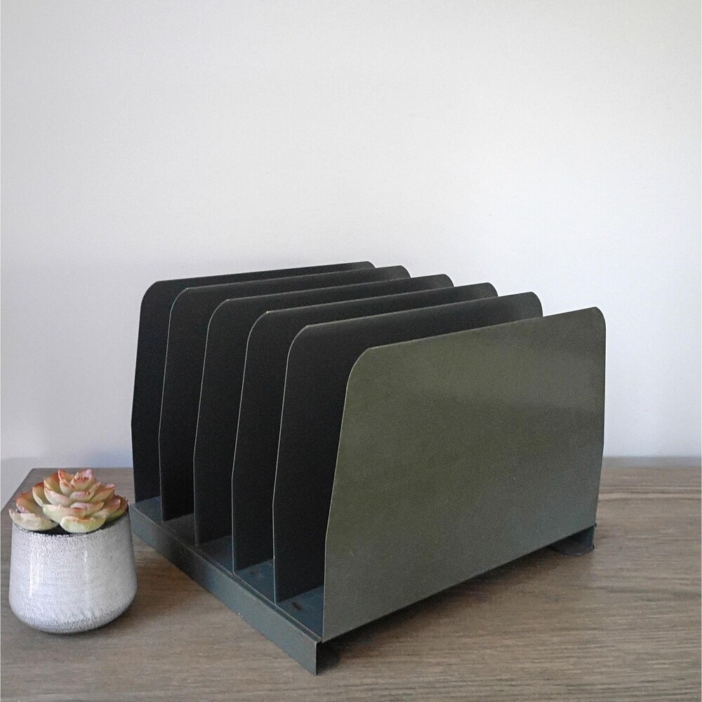 Vintage Gray Green Industrial File Mail Organizer Metal Wall Mount Mail Holder